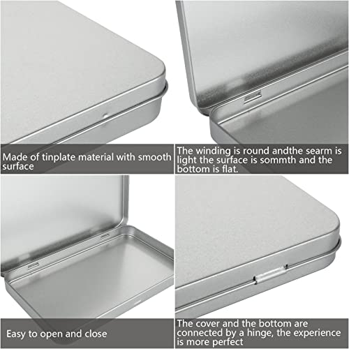 DAJAVE 6 Pack Metal Rectangular Hinged Tin Box Container, Sliver Tin Empty Box with Lid, Mini Tin Containers for Watercolor, Jewelry, Makeup, Candy, Craft Organize(4.2x7x0.6 Inch) - Image 3
