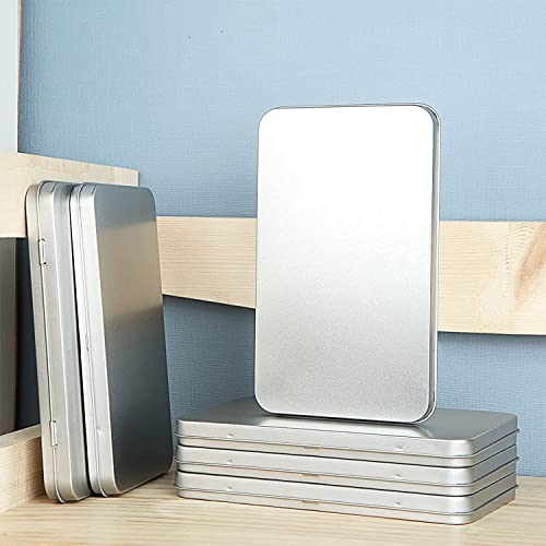 DAJAVE 6 Pack Metal Rectangular Hinged Tin Box Container, Sliver Tin Empty Box with Lid, Mini Tin Containers for Watercolor, Jewelry, Makeup, Candy, Craft Organize(4.2x7x0.6 Inch) - Image 5