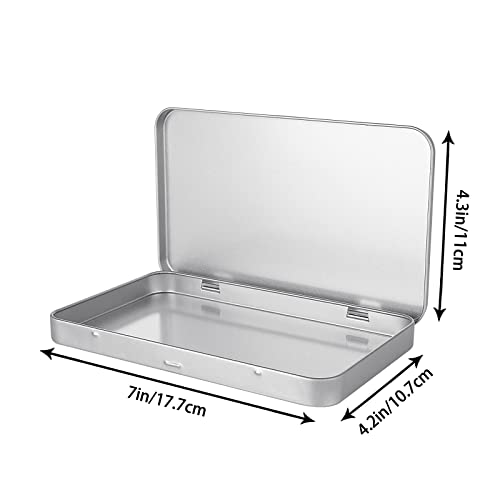 DAJAVE 6 Pack Metal Rectangular Hinged Tin Box Container, Sliver Tin Empty Box with Lid, Mini Tin Containers for Watercolor, Jewelry, Makeup, Candy, Craft Organize(4.2x7x0.6 Inch) - Image 2