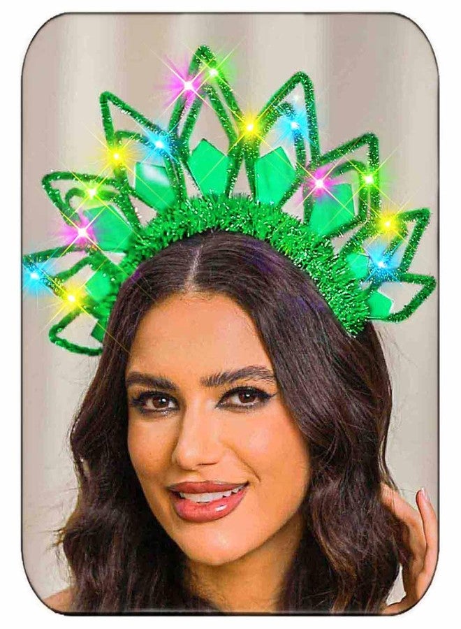 Zoestar Christmas LED Headband Glow Xmas Headbands New Year Party Light Up Crown Hair Accessories for Women(2 Green) - Image 1