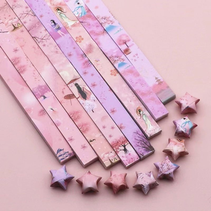 Aeojoor Folding star paper strips with pink patterns, handmade paper 540 sheets - Image 1