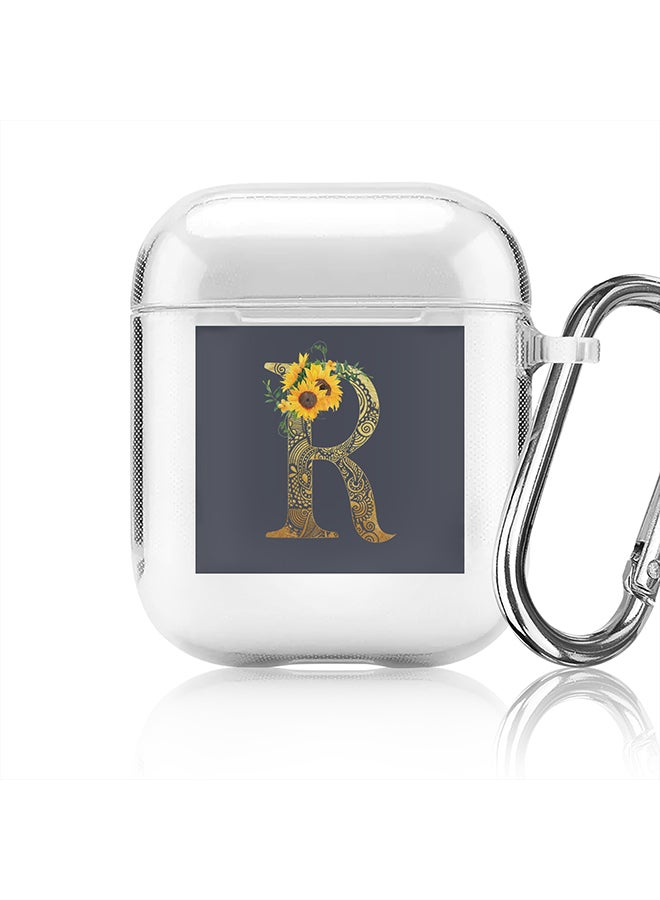 Stylizedd Classic Clear printed Case for Apple Airpods 2 / 1 Soft TPU Gel Thin Transparent Flexible Cover - Custom Monogram Initial Letter Mandala Floral Pattern Alphabet - R (Grey ) - Image 1