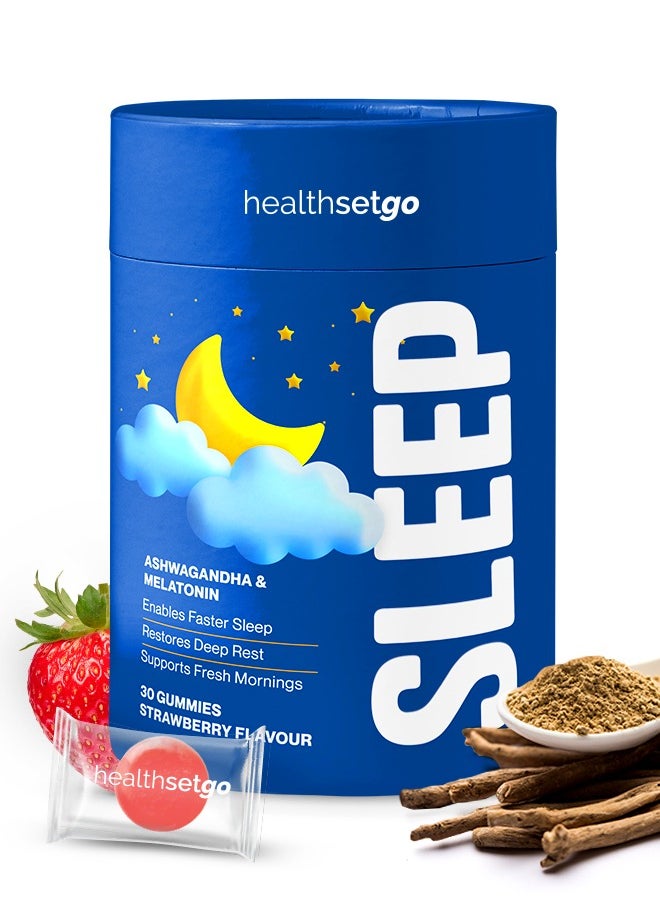healthsetgo Sleep Aid Gummies Helps in Restful Sleep Eases Jet Lag Non Fabit Forming Strawberry Flavour Vegan, Gluten & Gelatin Free 30 Pack  - Image 1