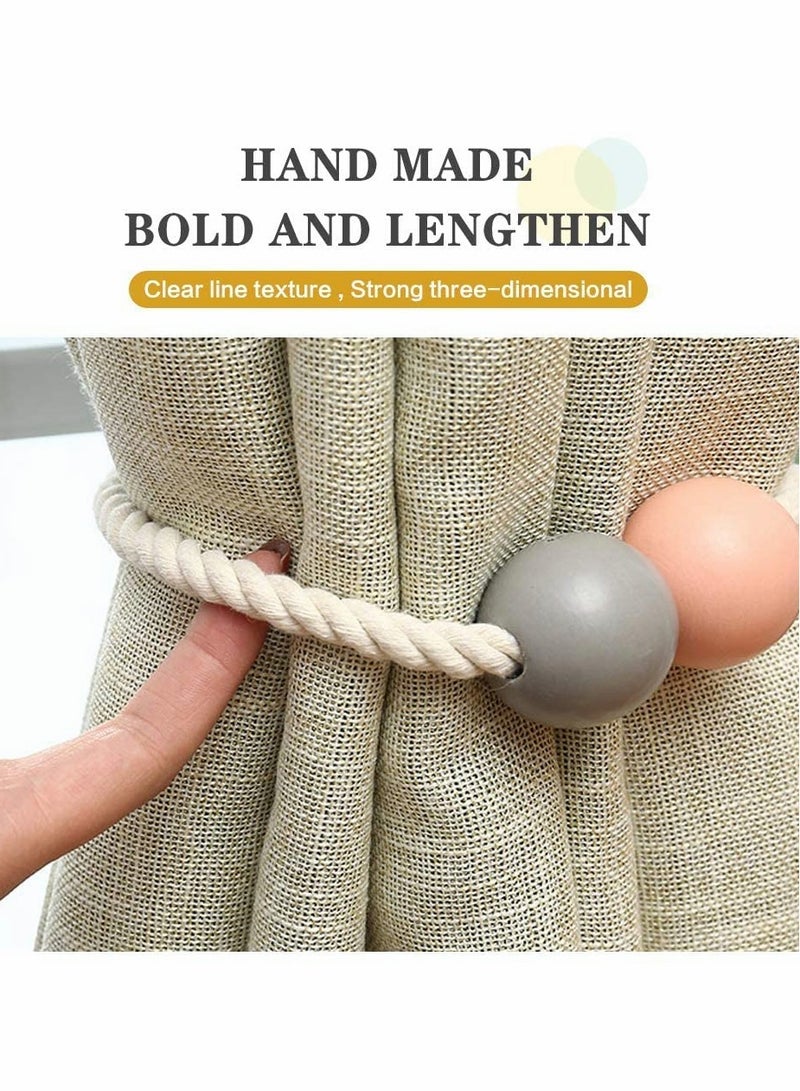 Magnetic Curtain Tiebacks with Wooden Ball, Braided Rope - 1 Pair in 2 Colors for Strong Hold and Elegant Decor. - Image 3
