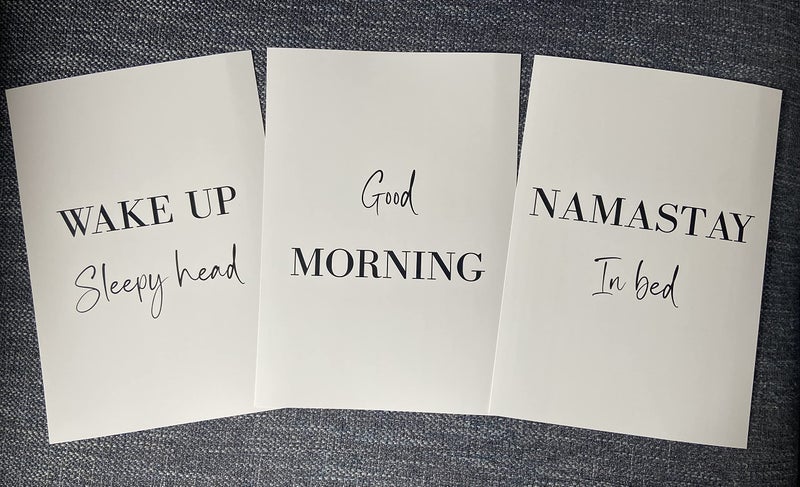 namastay في سرير مجموعة من 3 مطبوعات ملصق غير مؤلف اقتباس جدار الفن ديكور المنزل غرفة نوم اقتباس ديكور استيقظ رأس نوم جيد صباح الخير (8x10) - Image 3