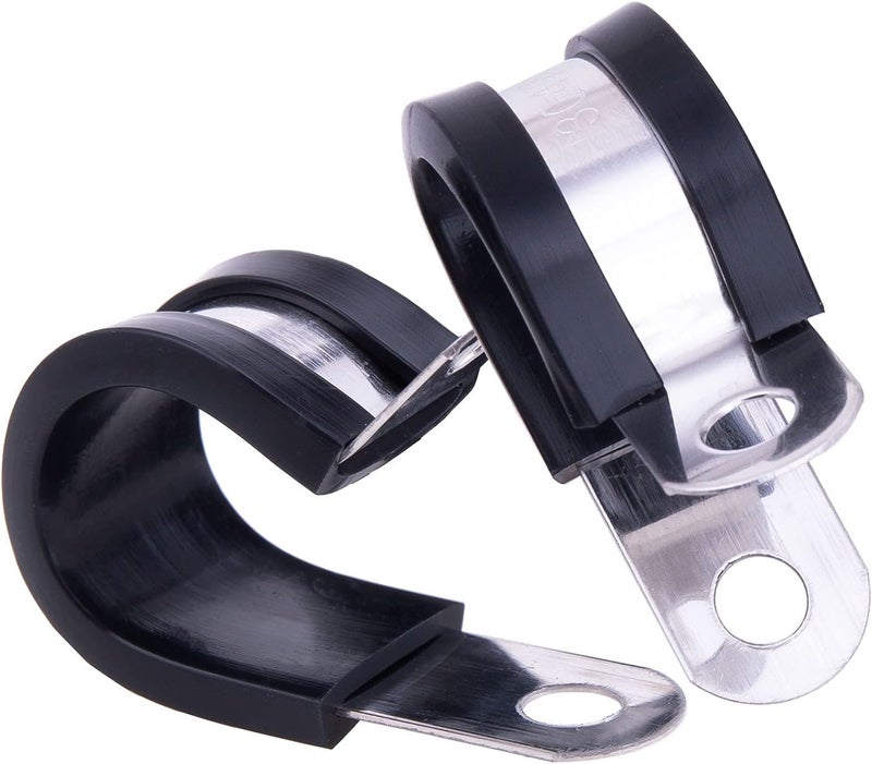HOLYBEAR 1/2 Inch Stainless Steel Cable Clamp, Rubber Insulated Metal Conduit Wire Holder Strap Clips for Pipe, Tube, Hose Bracket (13mm, 20pcs) - Image 1