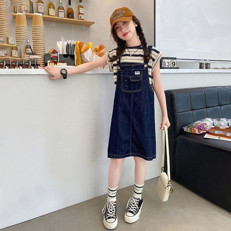 Children'S Clothing 2025 Girls' Denim Suspender Skirt Korean Style Medium And Large Children'S Style Children'S Skirt Dropshipping - Image 1