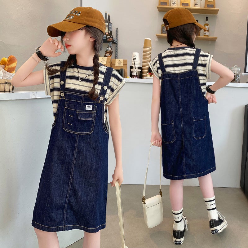 Children'S Clothing 2025 Girls' Denim Suspender Skirt Korean Style Medium And Large Children'S Style Children'S Skirt Dropshipping - Image 2
