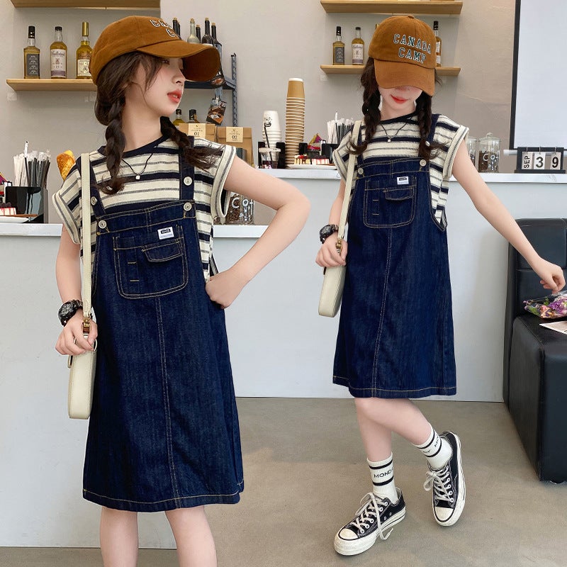 Children'S Clothing 2025 Girls' Denim Suspender Skirt Korean Style Medium And Large Children'S Style Children'S Skirt Dropshipping - Image 5