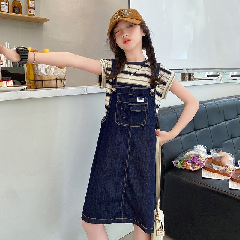 Children'S Clothing 2025 Girls' Denim Suspender Skirt Korean Style Medium And Large Children'S Style Children'S Skirt Dropshipping - Image 4