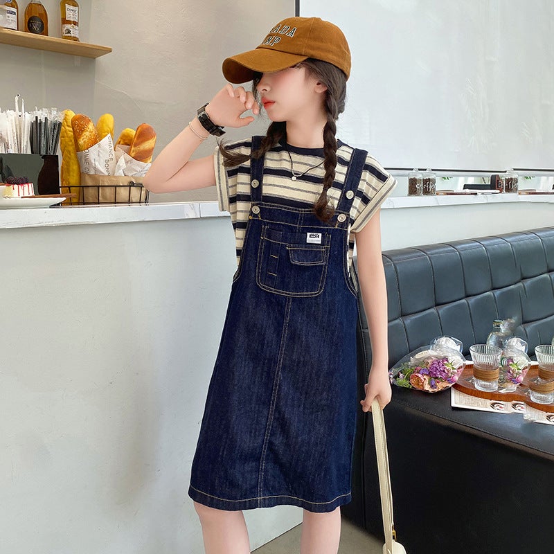 Children'S Clothing 2025 Girls' Denim Suspender Skirt Korean Style Medium And Large Children'S Style Children'S Skirt Dropshipping - Image 3
