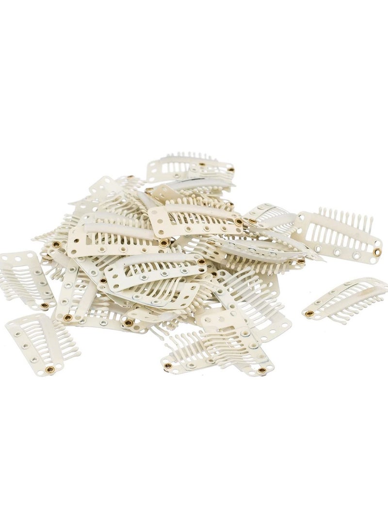 إستيل 100 قطعة على شكل حرف U مشابك إطباق معدنية إضافية لتمديد الشعر هيربيسي لتقوم بها بنفسك مشط خاطف مقاطع شعر مستعار مع مطاط أبيض 10 أسنان 9 ثقوب بيج - Image 3