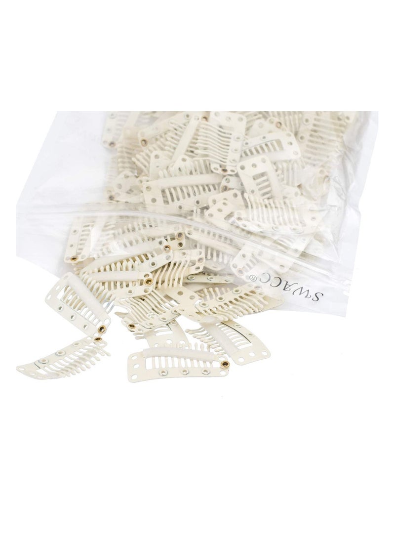 إستيل 100 قطعة على شكل حرف U مشابك إطباق معدنية إضافية لتمديد الشعر هيربيسي لتقوم بها بنفسك مشط خاطف مقاطع شعر مستعار مع مطاط أبيض 10 أسنان 9 ثقوب بيج - Image 1