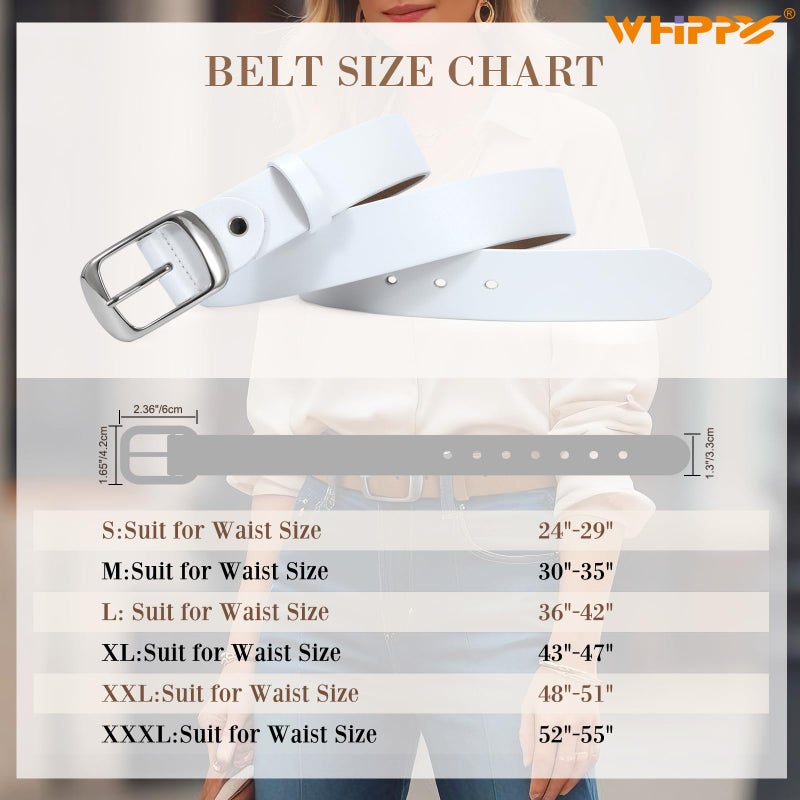 WHIPPY Women Leather Belts for Jeans Pants Fashion Dress Belt for Women with Solid Pin Buckle, White, M - Image 4