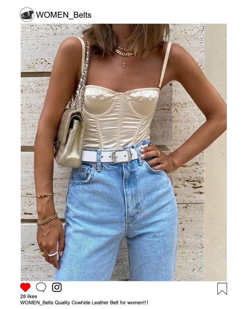 WHIPPY Women Leather Belts for Jeans Pants Fashion Dress Belt for Women with Solid Pin Buckle, White, M - Image 5