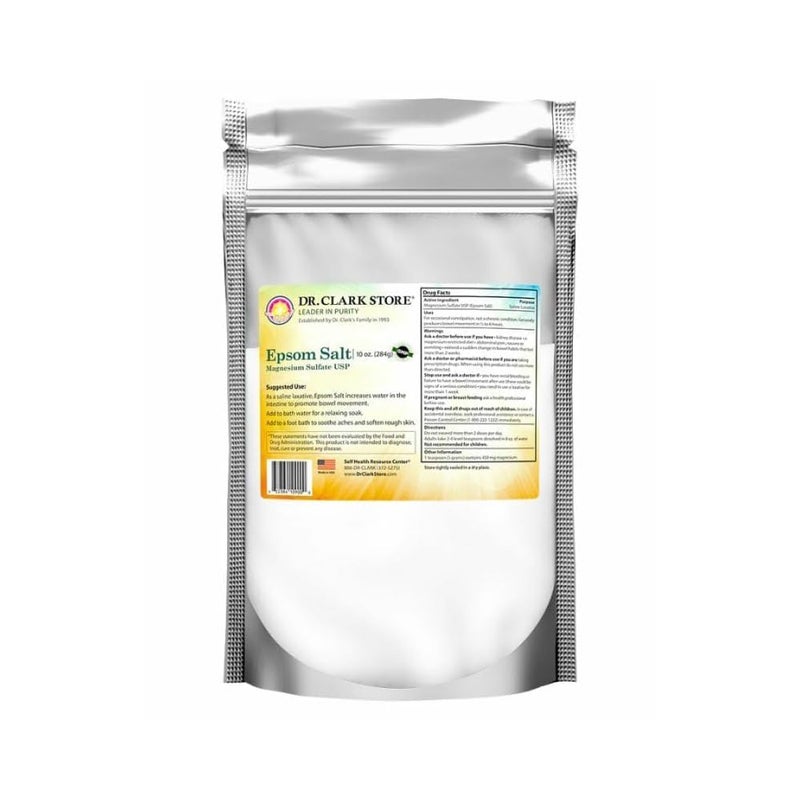 Dr Clark Store Epsom Salt  10oz USP Food Grade Magnesium Sulfate for Natural Detoxification Muscle Relaxation Skin Care Relieves Occasional Constipation  Supports Liver Flush