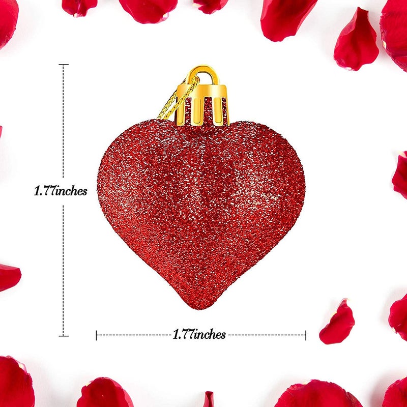 Emopeak Romantic Heart Ornaments for Valentine Tree  24 Pieces Valentine's Day Heart Baubles - 2 Styles (Glossy  Glitter) and 3 Color - Hanging Decorations for Home Hotel Wedding Party - Image 3