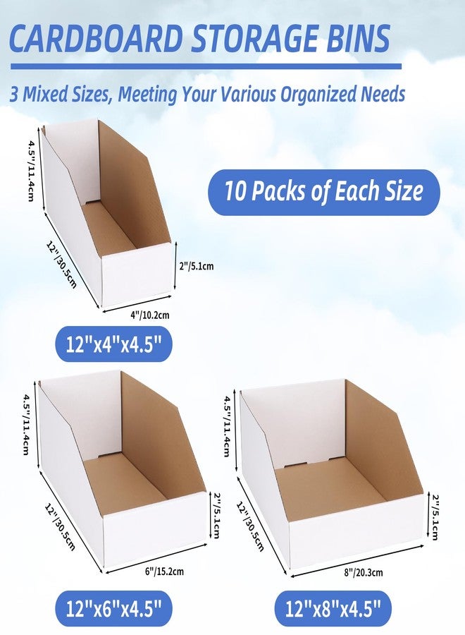 ZBEIVAN Cardboard Storage Bins Boxes 30 Packs, Easy Assembly Pantry Organizer Bins for Shelf, White (12x4x4.5, 12x6x4.5, 12x8x4.5 Inches) - Image 2