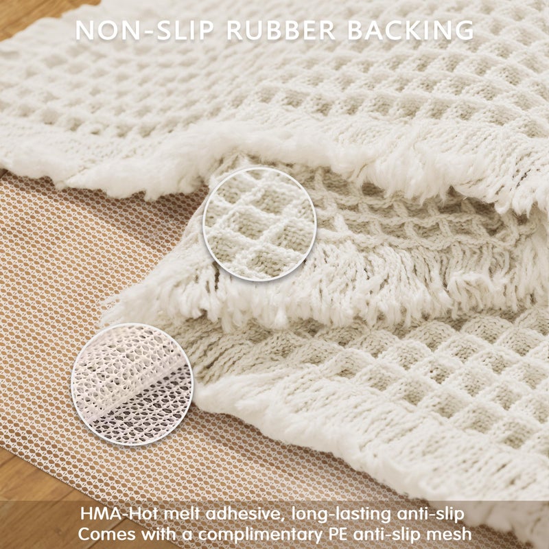 SUBRTEX Waffle Braided Bath Mat, 16" x 24" Soft Waffle Bath Rugs, Absorbent Non Slip Bathrooom Mats, Machine Washable Area Rug for Bathroom, Quick Dry, Off White - Image 5