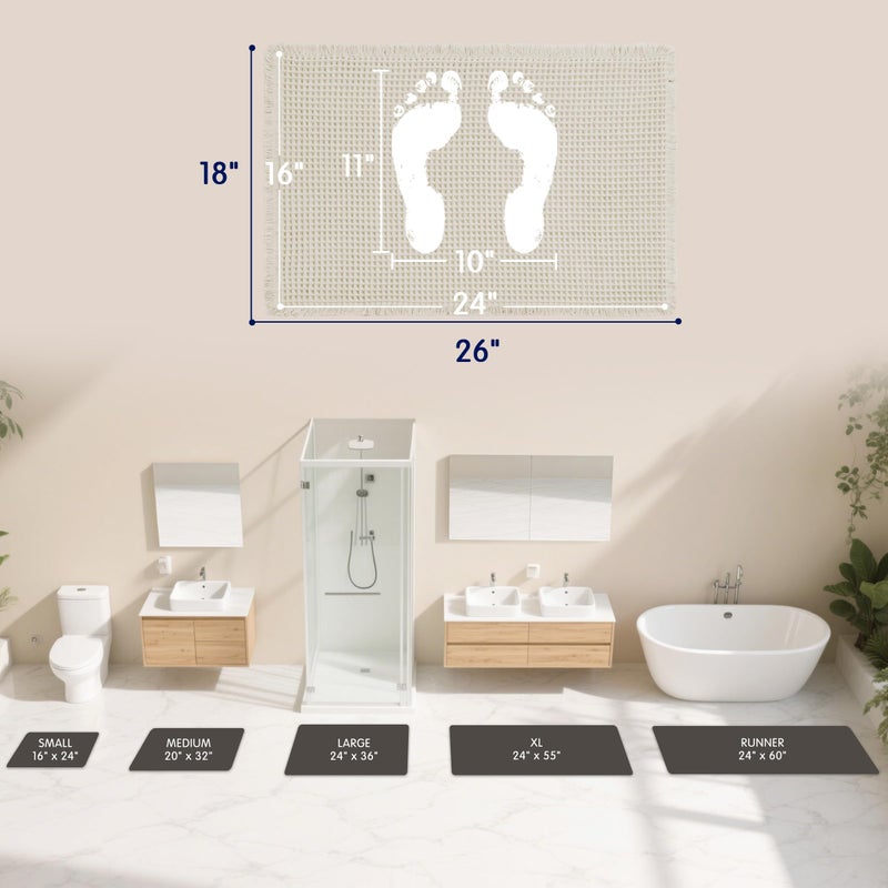 SUBRTEX Waffle Braided Bath Mat, 16" x 24" Soft Waffle Bath Rugs, Absorbent Non Slip Bathrooom Mats, Machine Washable Area Rug for Bathroom, Quick Dry, Off White - Image 2