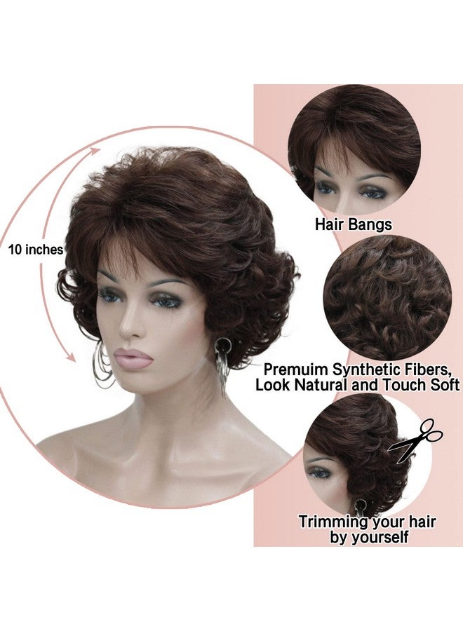 Kalyss Dark Brown Short Curly Wavy Wig with Hair Bangs 100% Imported Premium Synthetic Fashion Brown Hair Wigs for Women (Brown) - Image 3