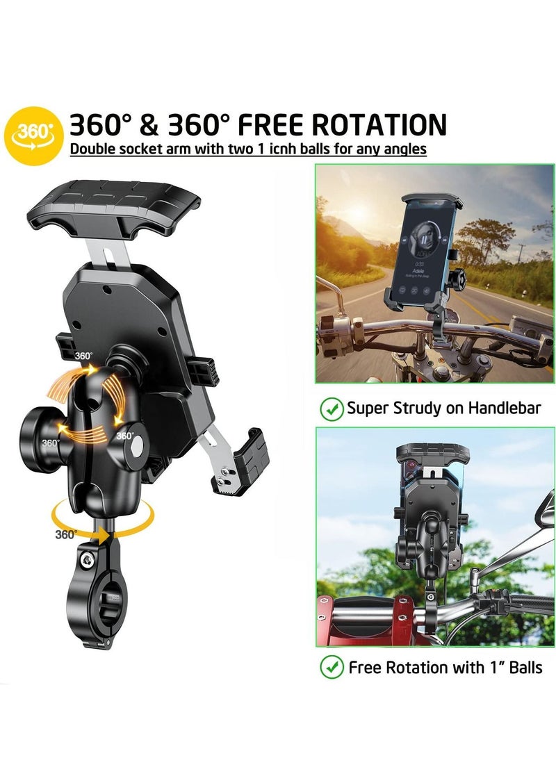 Y&D Anti-theft Motorcycle Phone Holder Bike Ball Mount Dual Socket Aluminum 1" 360 Degree Universal Compatible with 4.0-7.0" Smartphones - Image 4
