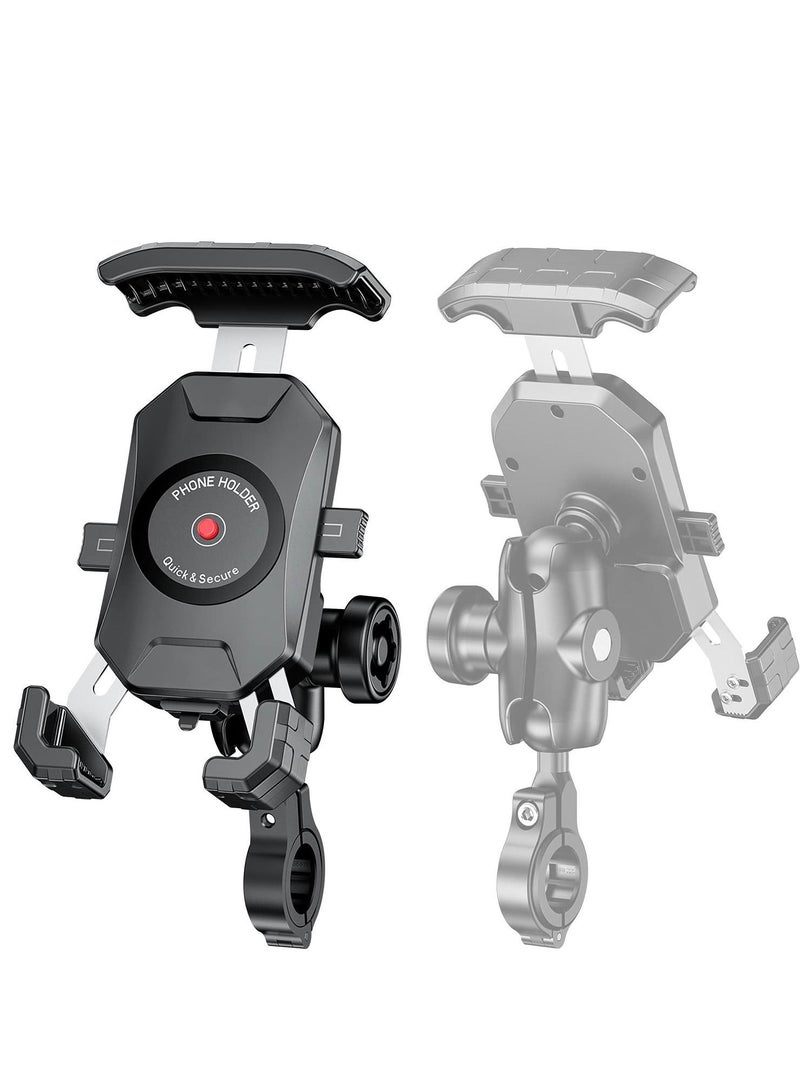 Y&D Anti-theft Motorcycle Phone Holder Bike Ball Mount Dual Socket Aluminum 1" 360 Degree Universal Compatible with 4.0-7.0" Smartphones - Image 1