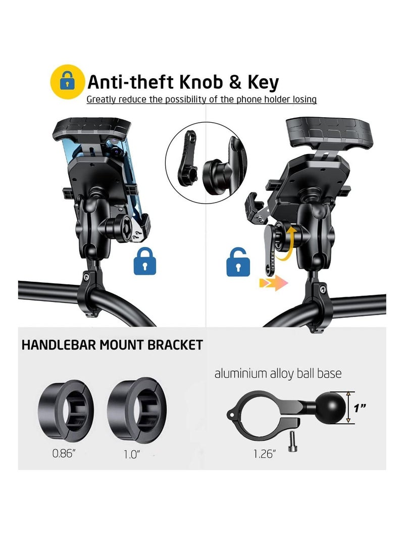 Y&D Anti-theft Motorcycle Phone Holder Bike Ball Mount Dual Socket Aluminum 1" 360 Degree Universal Compatible with 4.0-7.0" Smartphones - Image 2
