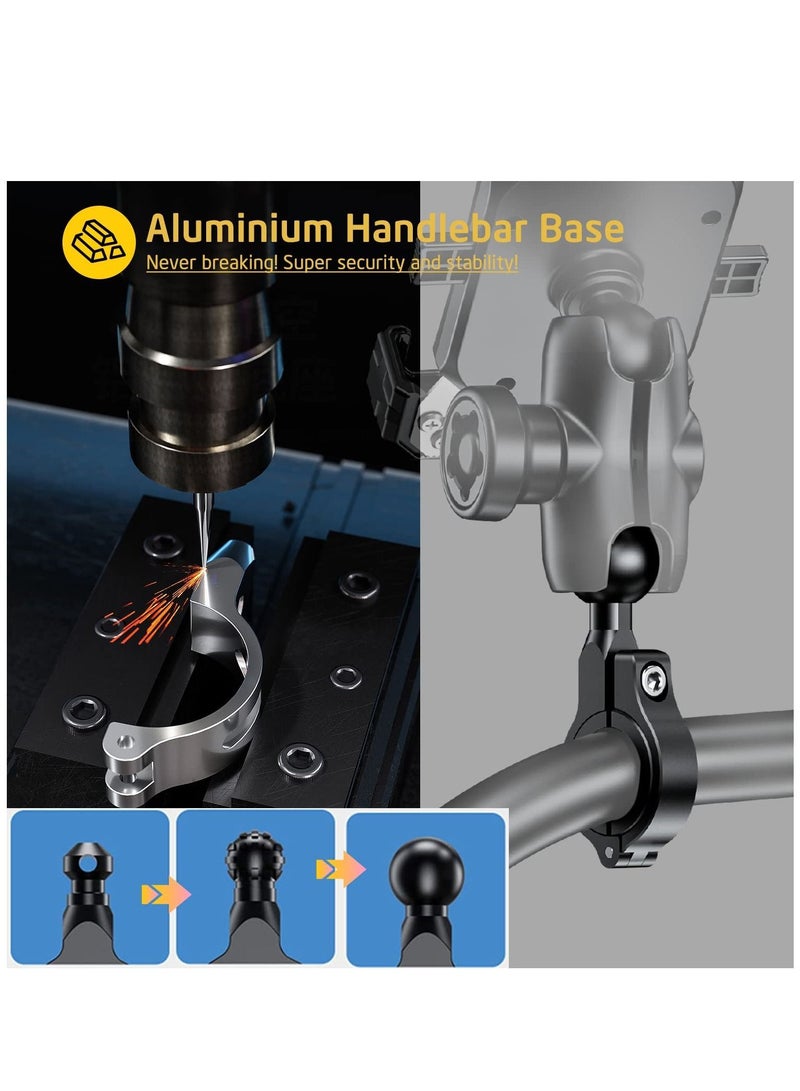 Y&D Anti-theft Motorcycle Phone Holder Bike Ball Mount Dual Socket Aluminum 1" 360 Degree Universal Compatible with 4.0-7.0" Smartphones - Image 3
