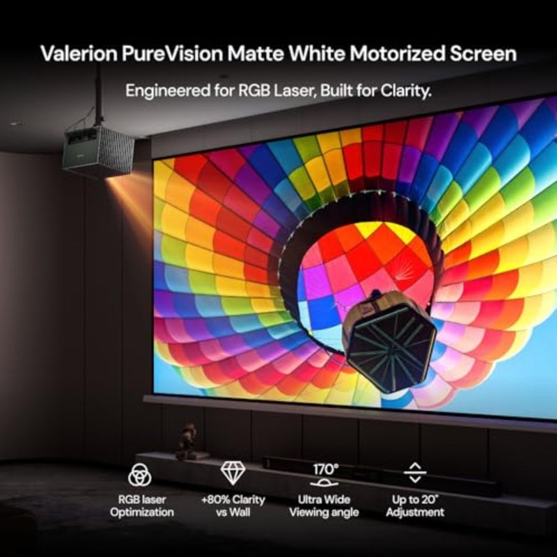 120 PureVision Motorized Projector Screen, Laser Speckle Reduction, Auto-Sync with Projector, 4K/8K UHD Ready, 20 Adjustable Drop, Black Backing for Enhanced Contrast, Long Throw Only - Image 2