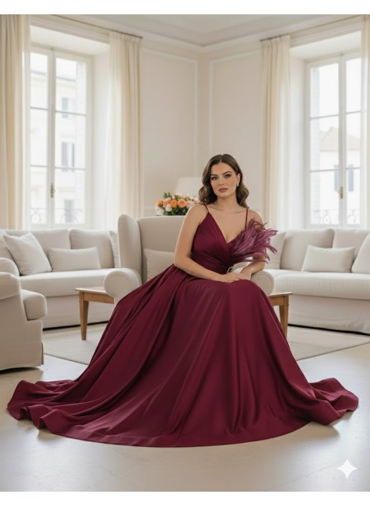 FULL JOY Luxurious Maxi Dresswith feathers and a Distinctive Waist Belt - Image 5