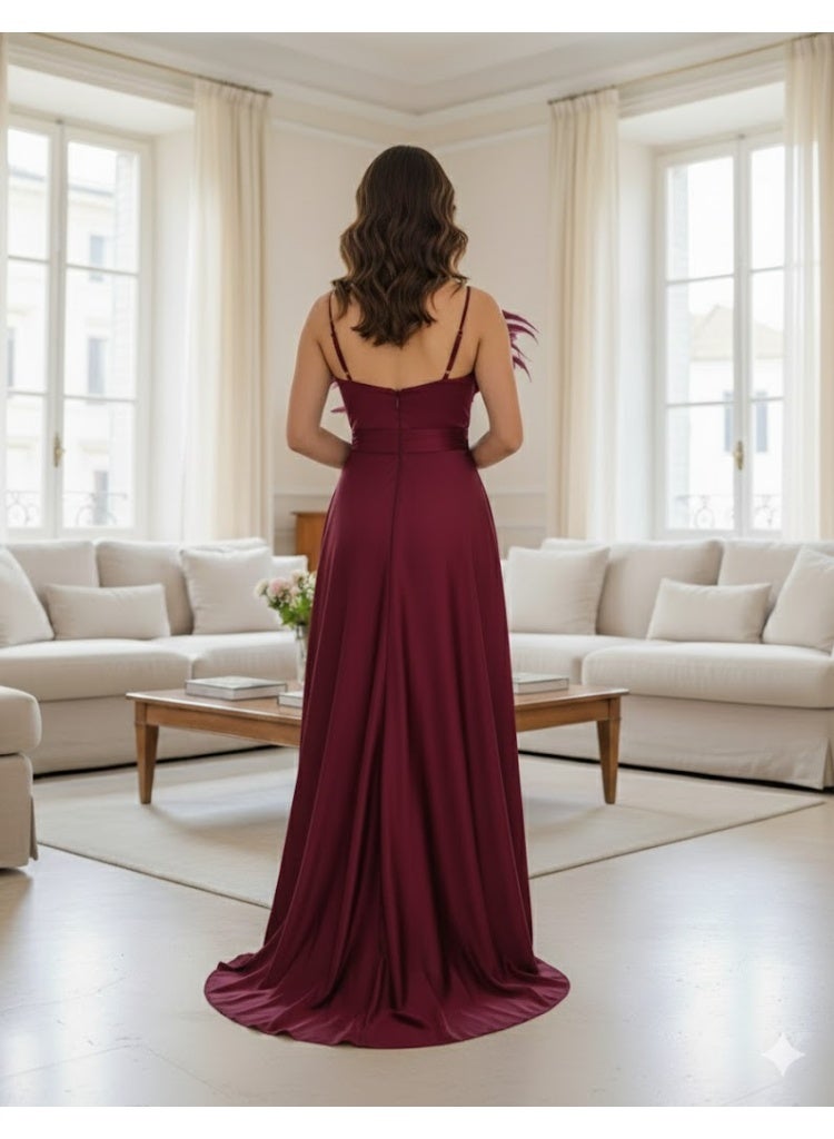 FULL JOY Luxurious Maxi Dresswith feathers and a Distinctive Waist Belt - Image 2