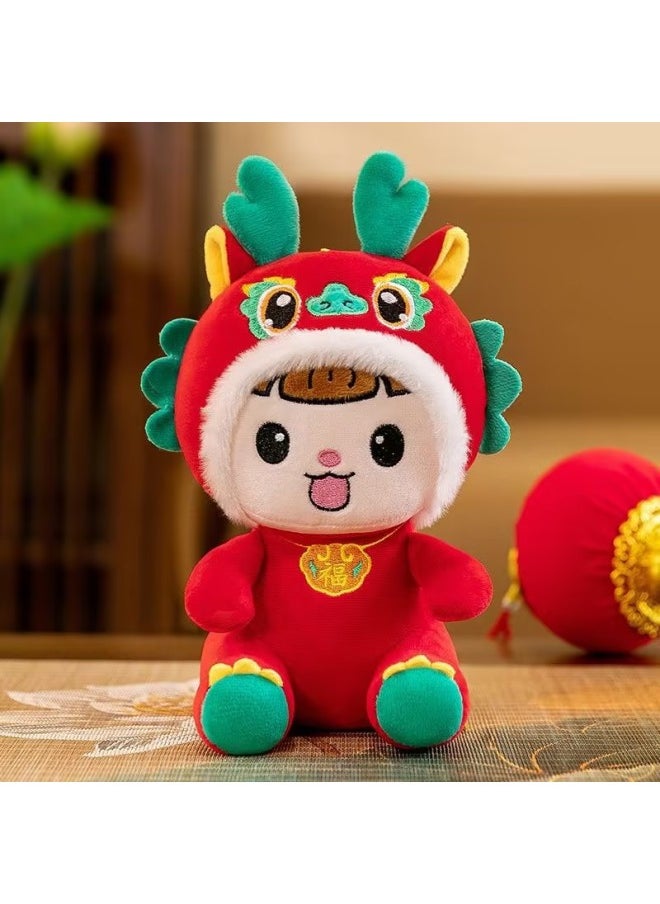 Lucky Dragon Year Plush Toy Doll Zodiac Series Company Event Gift Stock Available Soft PP Cotton Filled Animal Figurine-Color:Red Rabbit Hair Fulong Wa-Height:35cm  - Image 1