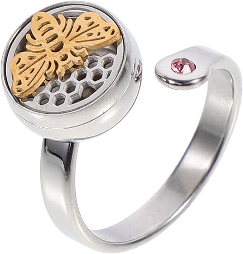 klarako Stainless Steel Abstract Design Aromatherapy Ring Steel Essential Oils Diffuser Open Ring 12mm - Image 1