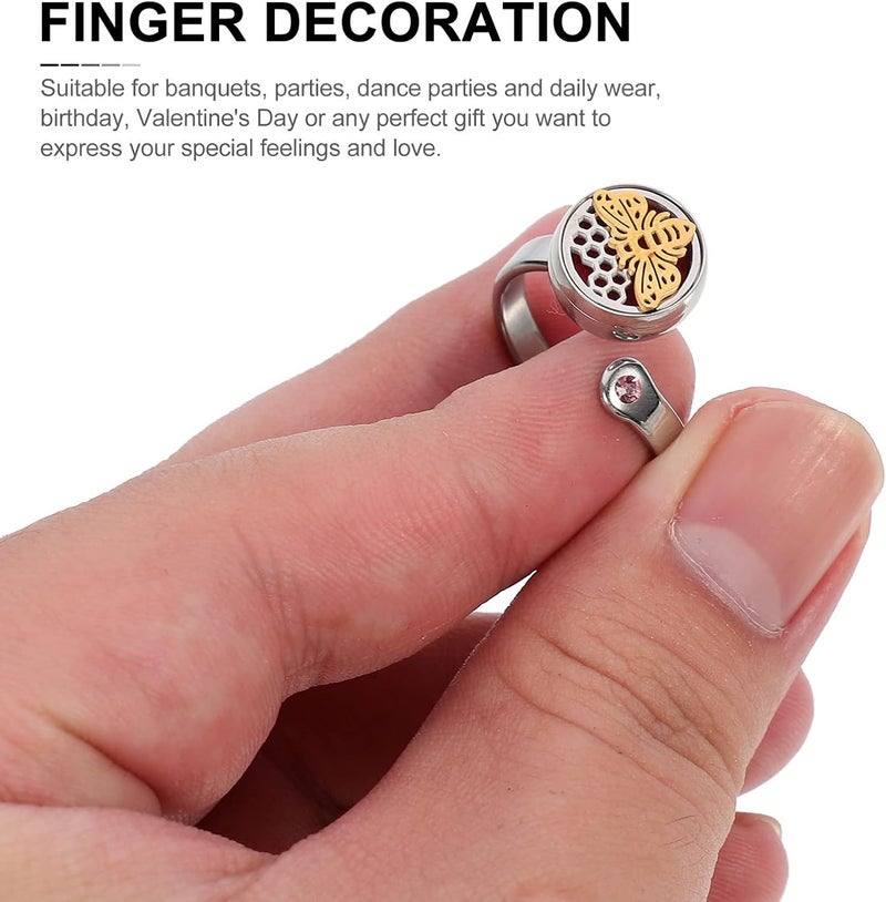 klarako Stainless Steel Abstract Design Aromatherapy Ring Steel Essential Oils Diffuser Open Ring 12mm - Image 2