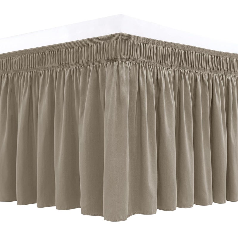 Biscaynebay Biscaynebay Wrap Around Bed Skirts for Queen Beds Short Drop of 12 Taupe Adjustable Elastic Dust Ruffles Easy Fit Wrinkle Resistant Silky Luxurious Fabric Machine Washable