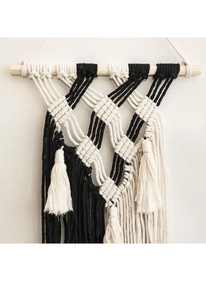 Model A Bohemian Black White Tapestry Wall Hanging Geometric Pattern with Tassels Handwoven Textured Wall Art for Bedroom Living Room - Image 4