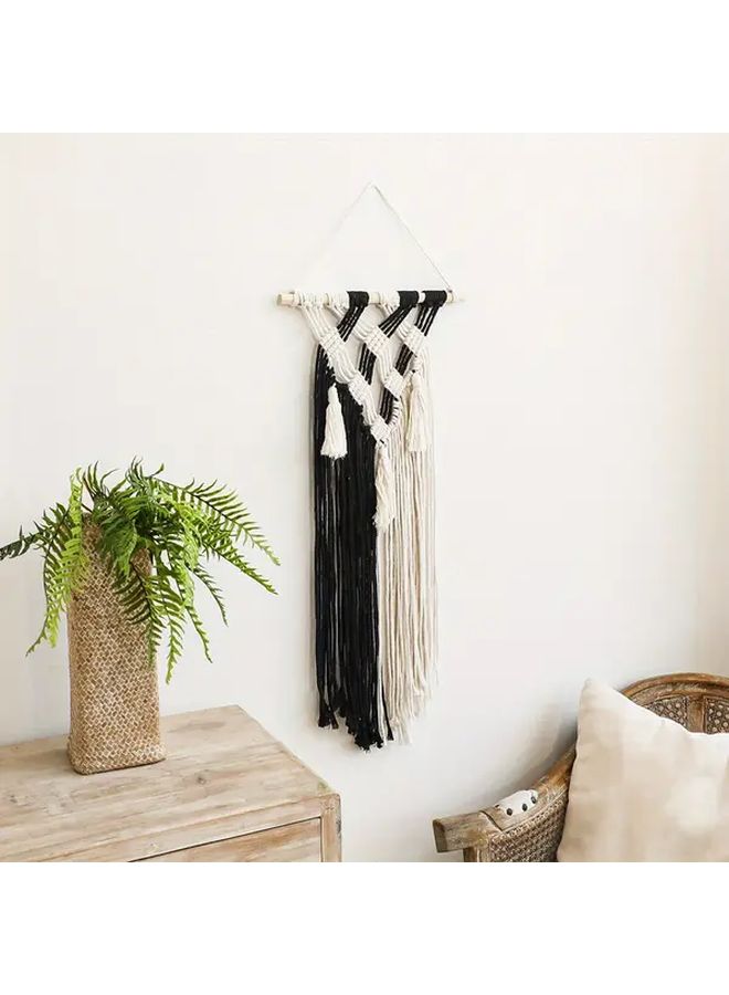 Model A Bohemian Black White Tapestry Wall Hanging Geometric Pattern with Tassels Handwoven Textured Wall Art for Bedroom Living Room - Image 1