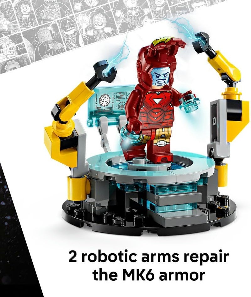 LEGO Marvel Iron Man’s Laboratory: Hall of Armour - Super Hero Building Toy with a Mech Figure, 5 Minifigures incl. Aldrich Killian & a Dum-E Robot - Avengers Gift for 8+ Year Old Boys & Girls 76315 - Image 4