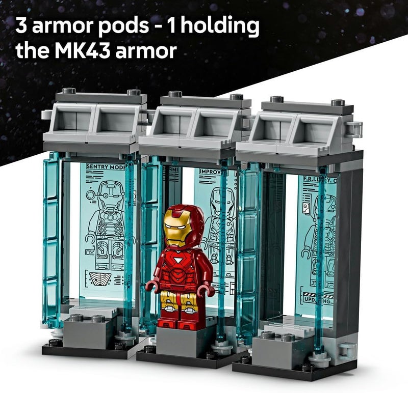 LEGO Marvel Iron Man’s Laboratory: Hall of Armour - Super Hero Building Toy with a Mech Figure, 5 Minifigures incl. Aldrich Killian & a Dum-E Robot - Avengers Gift for 8+ Year Old Boys & Girls 76315 - Image 3