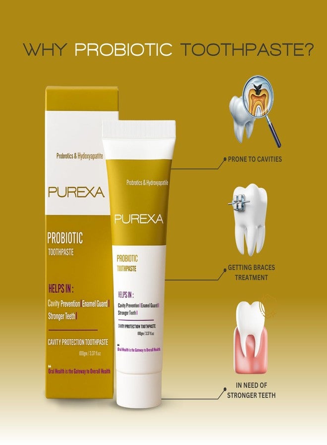 PUREXA معجون أسنان بيوريكسا بروبيوتيك، عبوة واحدة (100 غرام) | معجون أسنان بالفلورايد مضاد للتسوس، لثة صحية وأسنان أقوى | خالٍ من المواد الكيميائية | عناية متطورة بالفم - Image 3