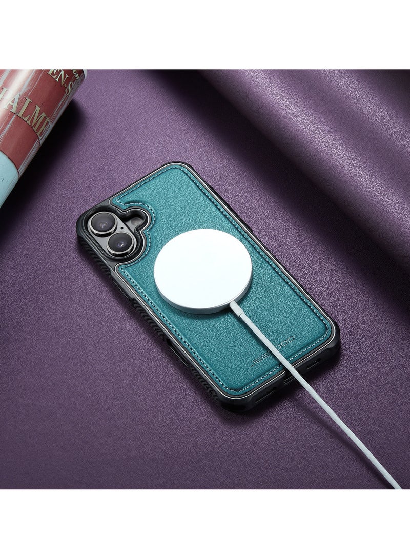 JEEHOOD CaseMe Phone Case Compatible with iPhone 16 Luxury PU Leather Back Cover Cover Magnetic Wireless Charging Compatible with iPhone 16 (Green) - Image 3