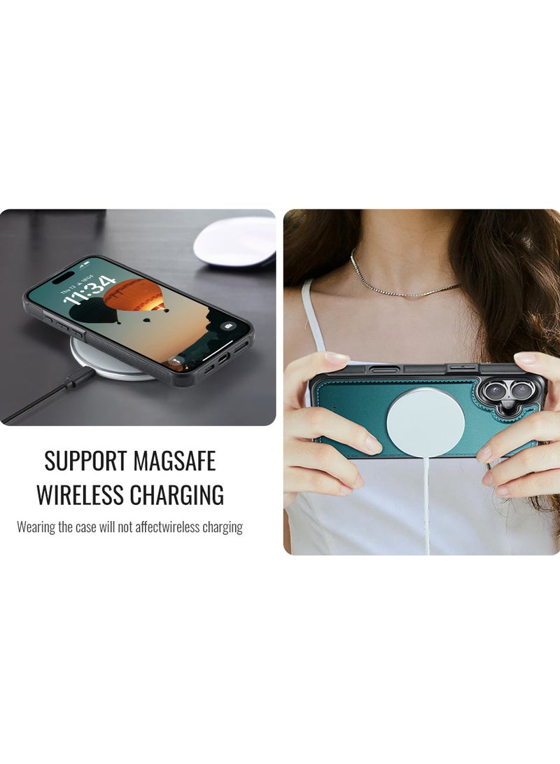 JEEHOOD CaseMe Phone Case Compatible with iPhone 16 Luxury PU Leather Back Cover Cover Magnetic Wireless Charging Compatible with iPhone 16 (Green) - Image 5
