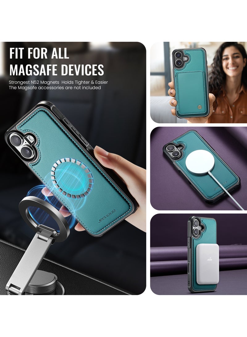 JEEHOOD CaseMe Phone Case Compatible with iPhone 16 Luxury PU Leather Back Cover Cover Magnetic Wireless Charging Compatible with iPhone 16 (Green) - Image 4