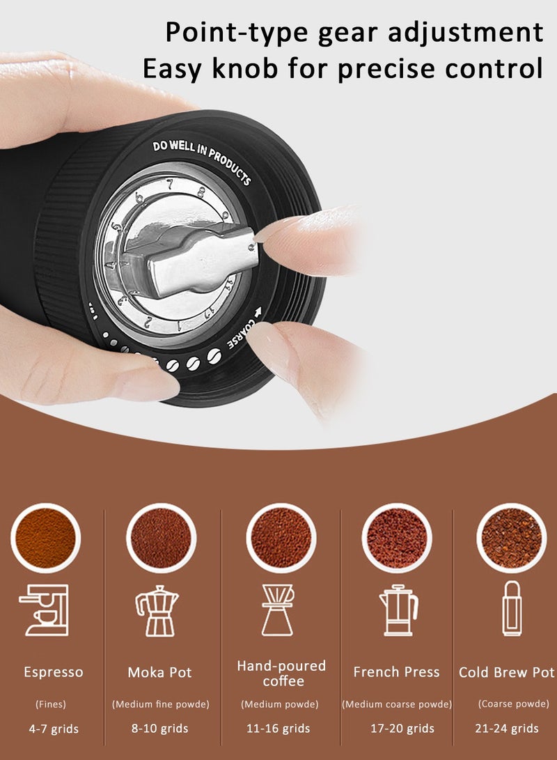 EqiEch Portable Manual Coffee Grinder with Internal Adjustable Setting Suitable for V60 Coffee to French Press, 420 Stainless Steel CNC Conical Burr, Double Bearing Positioning, Capacity 15g - Image 4