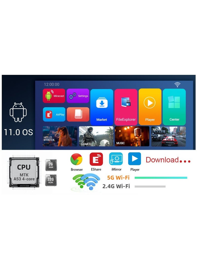 BYINTEK R80 True 1080P HDR10 Movie Projector, 4K Supported Smart Projector, 2200 ANSI Lumens 3D Home Theater Projector, Auto-focus/Auto keystone correction, 300 Inch screen, Android TV 11.0