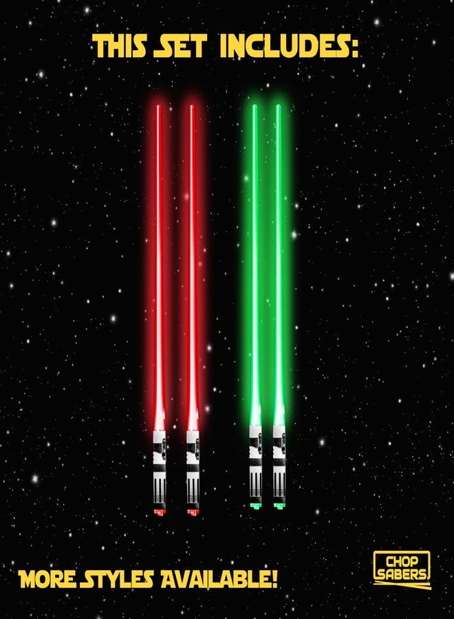 ChopSabers Lightsaber Chopsticks Light Up - LED Glowing Light Saber Star Wars Chop Sticks - Reusable Sushi Lightup Sabers Chopstick Set Of 2 Green and Red Pairs - Image 2