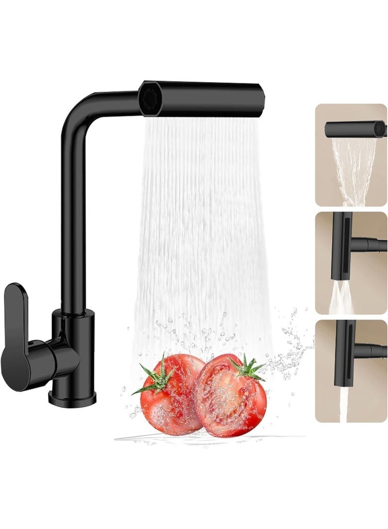 Arabest Waterfall Kitchen Sink Tap with Pull Out Sprayer, 360° Swivel & Single Handle Matte Black Kitchen Faucet 4 Modes, Modern Stainless Steel 1 Hole Sink Mixer - Image 1