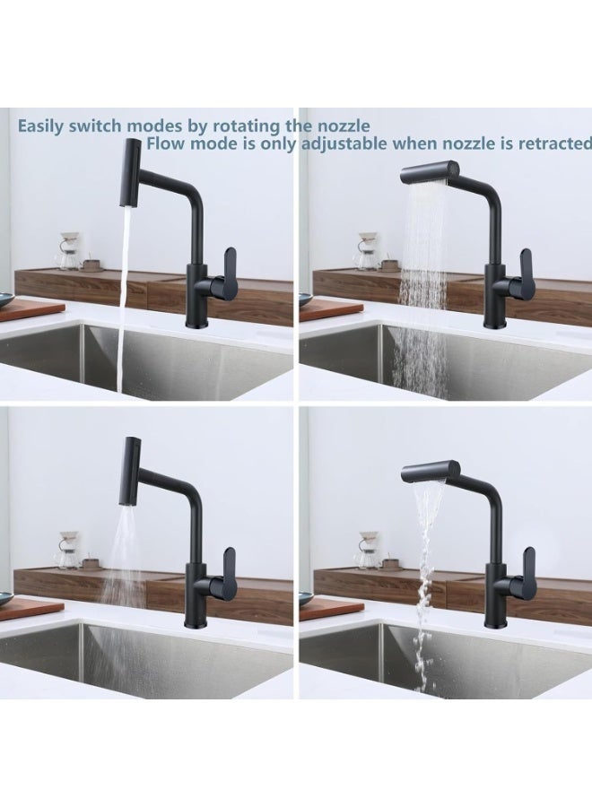 Arabest Waterfall Kitchen Sink Tap with Pull Out Sprayer, 360° Swivel & Single Handle Matte Black Kitchen Faucet 4 Modes, Modern Stainless Steel 1 Hole Sink Mixer - Image 4