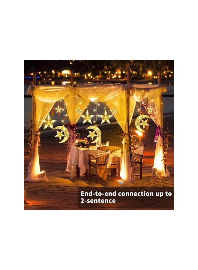 The Bros أضواء رمضان، أضواء زخرفية على شكل نجوم وأقمار لتزيين المنزل، أضواء رمضان الزخرفية باللون الأبيض الدافئ (الطراز 2) - Image 3